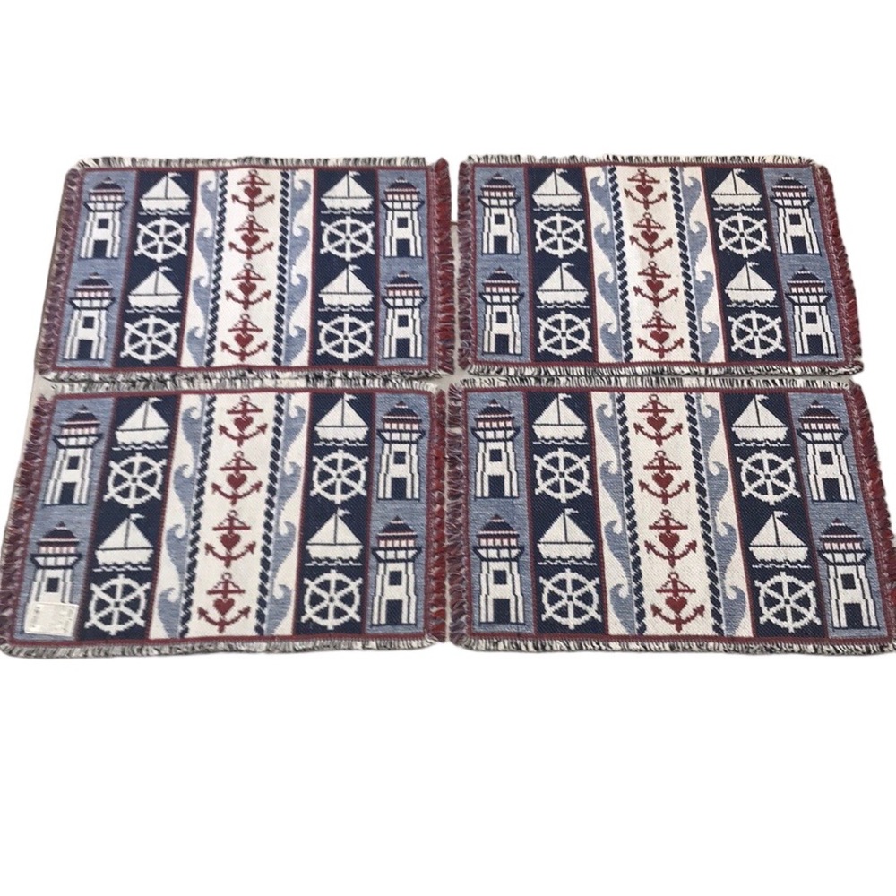 Set of 4 Nautical woven cotton fringed placements